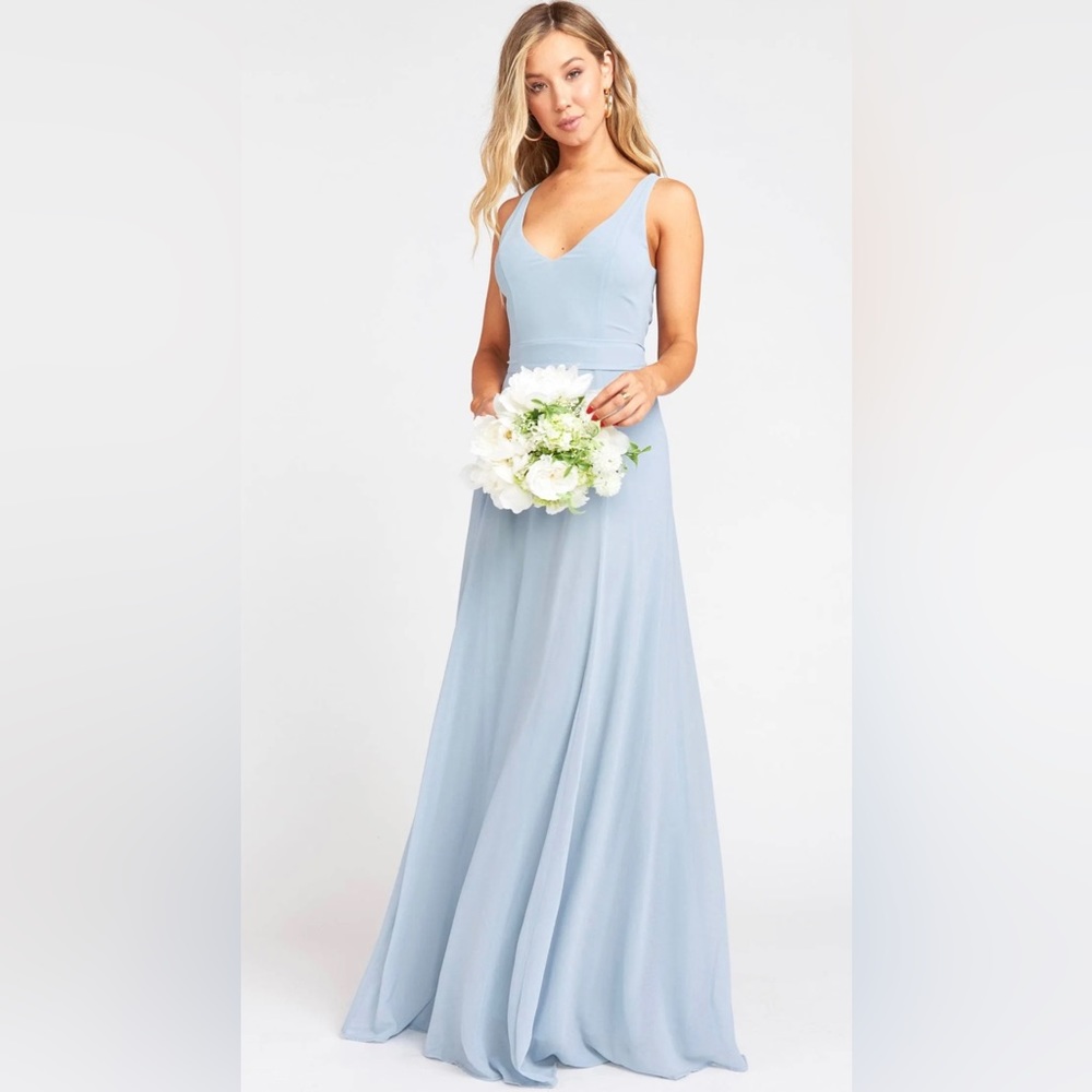 Show Me Your Mumu Jenn Maci Dress in Steel Blue Chiffon